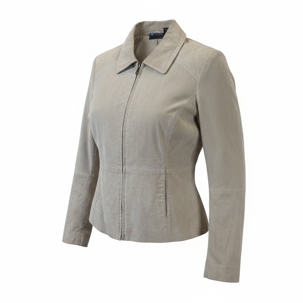 Relativity Suede Leather Jacket Women's Large Tan Brown Zip Front Collared